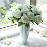 包邮唯美陶瓷花瓶白色客厅摆件玻璃透明欧式家饰玫瑰套装简约现代