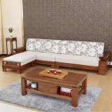 实木沙发组合 现代中式全实木客厅家具 水曲柳布艺转角储物沙发