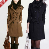 2015秋冬新品韩版中长款毛呢外套女修身显瘦大码加厚羊绒妮子大衣