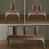 美式铁艺三人椅复古咖啡酒吧卡座休闲扶手长凳客厅实木靠背沙发椅