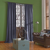 G502现代中式纯色窗帘 客厅花边拼接蓝色窗帘布 别墅大气定制窗帘