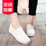 帆布鞋女学生韩版  夏手绘小白鞋透气休闲厚底松糕跟一脚蹬懒人鞋