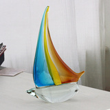 家居装饰品风水客厅摆件一帆风顺琉璃工艺品帆船个性玻璃现代简约