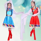 2016新款女装藏族舞蹈演出服装舞台装民族服装儿童秧歌广场服水袖