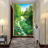 无缝壁画大型3D立体客厅玄关背景过道自然风景墙纸田园走廊壁纸