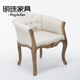 复古实木椅子家用餐椅扶手椅新古典卧室休闲单人沙发椅靠背椅欧式