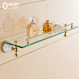 希朗卫浴欧式单层玻璃置物架 金色复古镶钻置物架卫生间化妆品架