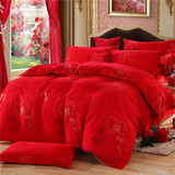 全棉婚庆四件套 纯棉结婚床上用品加厚磨毛大红色床品床单被套