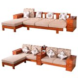 新中式实木沙发床组合 小户型橡木伸缩1.5米两用客厅推拉储物沙发
