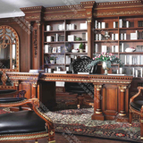 欧式书桌法式实木雕花书桌书柜书房家具组合工厂定制