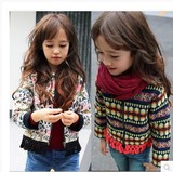 韩国童装女童外套秋冬装2015 韩版艳丽民族风麦穗头儿童加厚外套