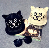 韩国儿童猫咪刺绣耳朵平沿卡通喵星人嘻哈帽棒球帽子亲子帽子包邮