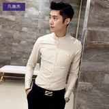 凡瑞杰秋季韩版男士长袖衬衫修身型条纹潮男休闲商务青年男装衬衣