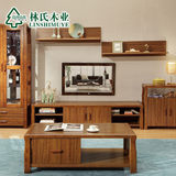 聚林氏木业中式电视柜茶几组合小户型客厅虎斑木色电视机柜9103