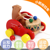 儿童拖拉学步玩具车小熊敲鼓宝宝益智木制拉绳拉线玩具1-3岁 0.5