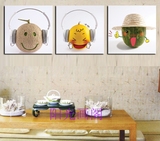 创意卡通头像三联家居水果装饰画 果汁店饮品店宣传无框画厨房画