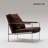 卡默现代简约钢架客厅休闲椅单人沙发真皮椅阳台椅高档老板椅iron
