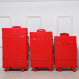 女款新娘结婚红色皮箱子陪嫁行李箱韩国复古子母旅行箱拉杆软箱包