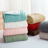 宜家毯子北欧全棉针织毯双层加厚冬季纯色羊羔绒毛线毯子沙发毯