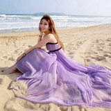 新款海边度假雪纺沙滩裙波西米亚大摆长裙仙女吊带露背拖地连衣裙