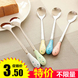 韩式创意陶瓷手柄不锈钢餐具大号勺子 糖果色长柄调羹勺餐勺汤勺