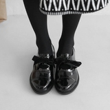 韩国代购正品女鞋2016春新款黑色漆皮系带单鞋 休闲鞋低帮亮面潮