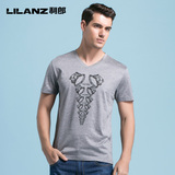Lilanz/利郎时尚短袖T恤浅灰色烫钻印花修身薄款男T恤4XTX9071