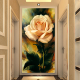 手绘油画玄关壁纸 装饰画过道壁画 竖版 走廊壁画壁纸墙纸 黄玫瑰