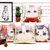 韩式喵星人卡通可爱猫咪靠枕床头办公室腰靠沙发靠垫萌猫棉麻抱枕
