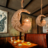 北欧简约创意茶餐厅酒楼饭馆艺术装饰吊灯 手工编织麻布月亮吊灯