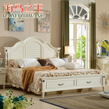 海马之王白色美式床田园双人床1.5 1.8米床板式床美式乡村床橡木