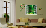 特价假窗外风景画树林/环保可移除墙贴客厅卧室清晰背景墙壁贴纸