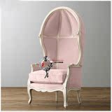 美式乡村复古粉色布艺太空椅蛋壳椅婚纱影楼粉色公主单人沙发椅