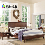 实木双人床1.8米大床1.5米床美式床头柜复古卧室家具做旧沙发边桌