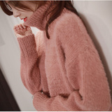 卡贝琳2016冬季新款套头高领毛衣女马海毛长袖针织开叉打底衫