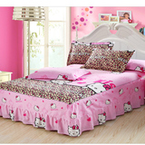 韩版卡通儿童纯棉床裙 公主印花床罩1.21.51.8米床用 粉色凯迪猫