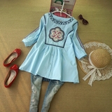 韩国东大门新款夏装衬衫 女装大码衬衣民族风绣花开衫日系娃娃衫