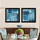 美式简约现代蓝色抽象花纹挂画 欧式客厅玄关壁画餐厅走廊装饰画