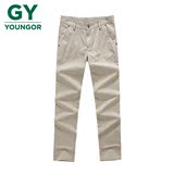 GY男装夏季男士英伦修身简约侧袋纯棉卡其色青年都市休闲长裤