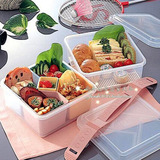 日本进口 儿童塑料透明双层便当盒 野餐水果保鲜盒 学生饭盒