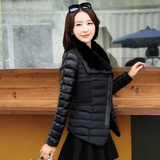 特价！2015冬装新款 韩版修身毛领PU拼接棉衣短款女款小棉袄外套