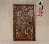 木雕中式仿古竖屏挂件方形花窗壁挂雕刻实木挂屏客厅玄关背景墙