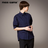 MISS GAMA2016夏季新品品牌女装 纯色条纹绣花五分袖短款打底衬衫