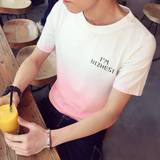 夏装男士韩版短袖T恤圆领条纹半袖潮男装青年体恤纯色修身打底衫