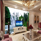 中式山水 风景壁画 流水3d墙纸客厅 电视背景墙壁纸无缝山水贴画