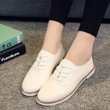 2016韩国小白鞋学生韩版系带复古英伦风深口小皮鞋白色女式大码潮