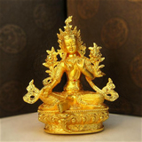 藏传佛教 尼泊尔工艺6寸铜鎏金绿度母佛像 救度母菩萨 观音佛像