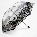 包邮加厚折叠透明伞日韩三折伞公主雨伞小清新玫瑰樱花创意拱形伞