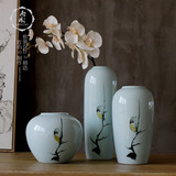 创意现代新中式陶瓷花瓶摆件简约花鸟罐彩绘客厅电视酒柜玄关摆设