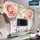 中式玉雕玫瑰花卉大型壁画 客厅电视背景墙纸 欧式3d立体浮雕壁纸